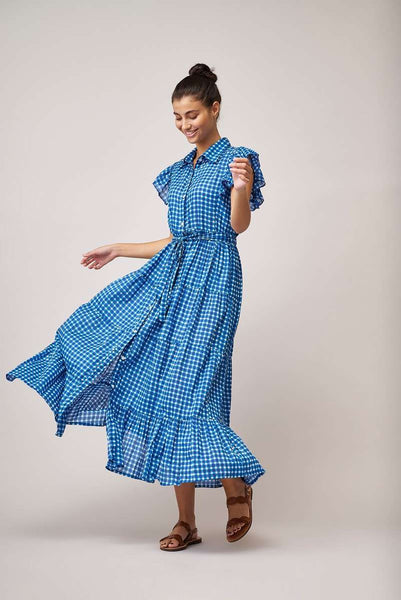 Handprint Dream Apparel Check Summer Maxi Dress - Blue