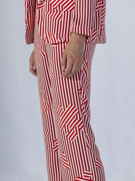 Anonyme Puzzle Stripe Wide Leg Trousers - Red