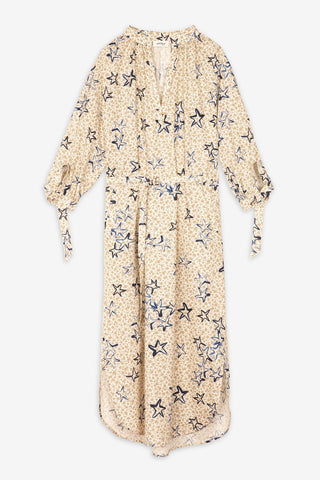 Ottod'ame Star Printed Cotton Midi Dress with Belt - Colonial