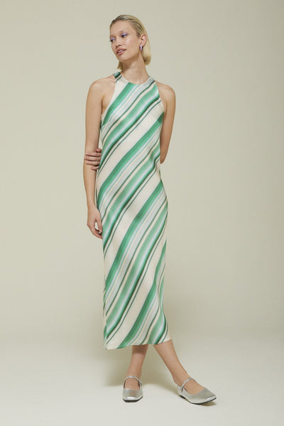 Ottod'Ame Viscose Stripe Maxi Dress - Fogia Green Stripe