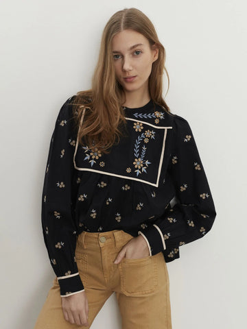 Sofie Schnoor Long Sleeve Embroidered Blouse - Black