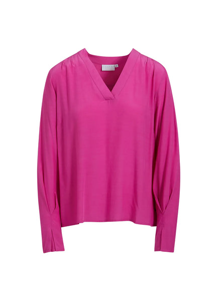Coster Copenhagen V Neck LS Shirt with Pleats - Raspberry Pink