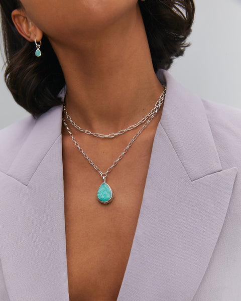 Anna Beck Large Amazonite Drop Pendant Necklace - Silver