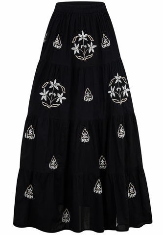 DREAM Embroidered Maxi Skirt - Black