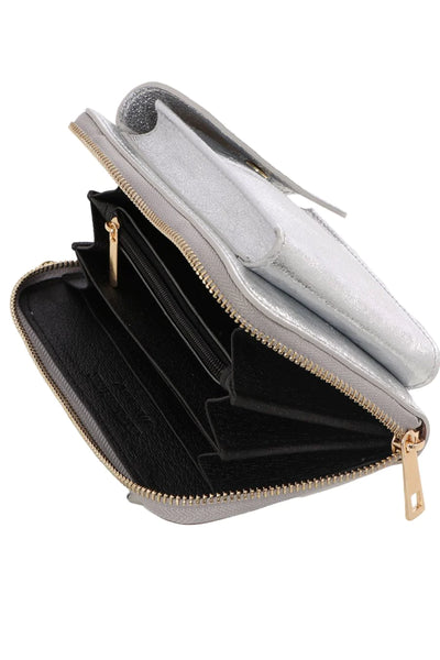 Leather Mobile Phone Wallet / Combo Bag - Silver
