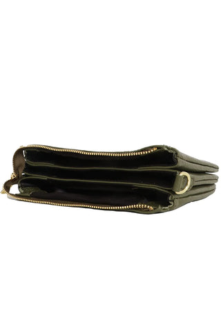 Leather Triple Action Crossbody Bag - Khaki