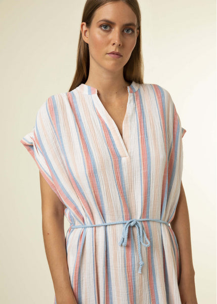 FRNCH Cotton Stripe Short Sleeve Maxi Dress