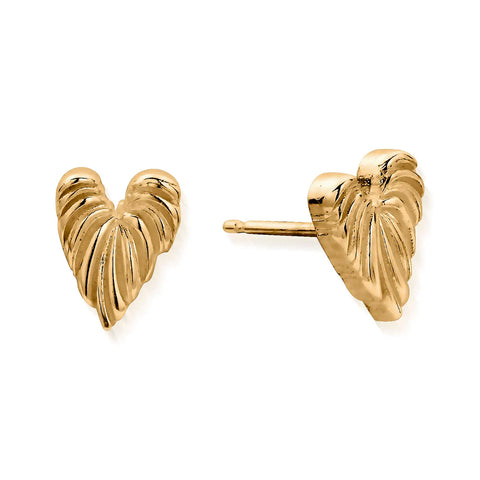 Chlobo Leaf Heart Stud Earrings - Gold